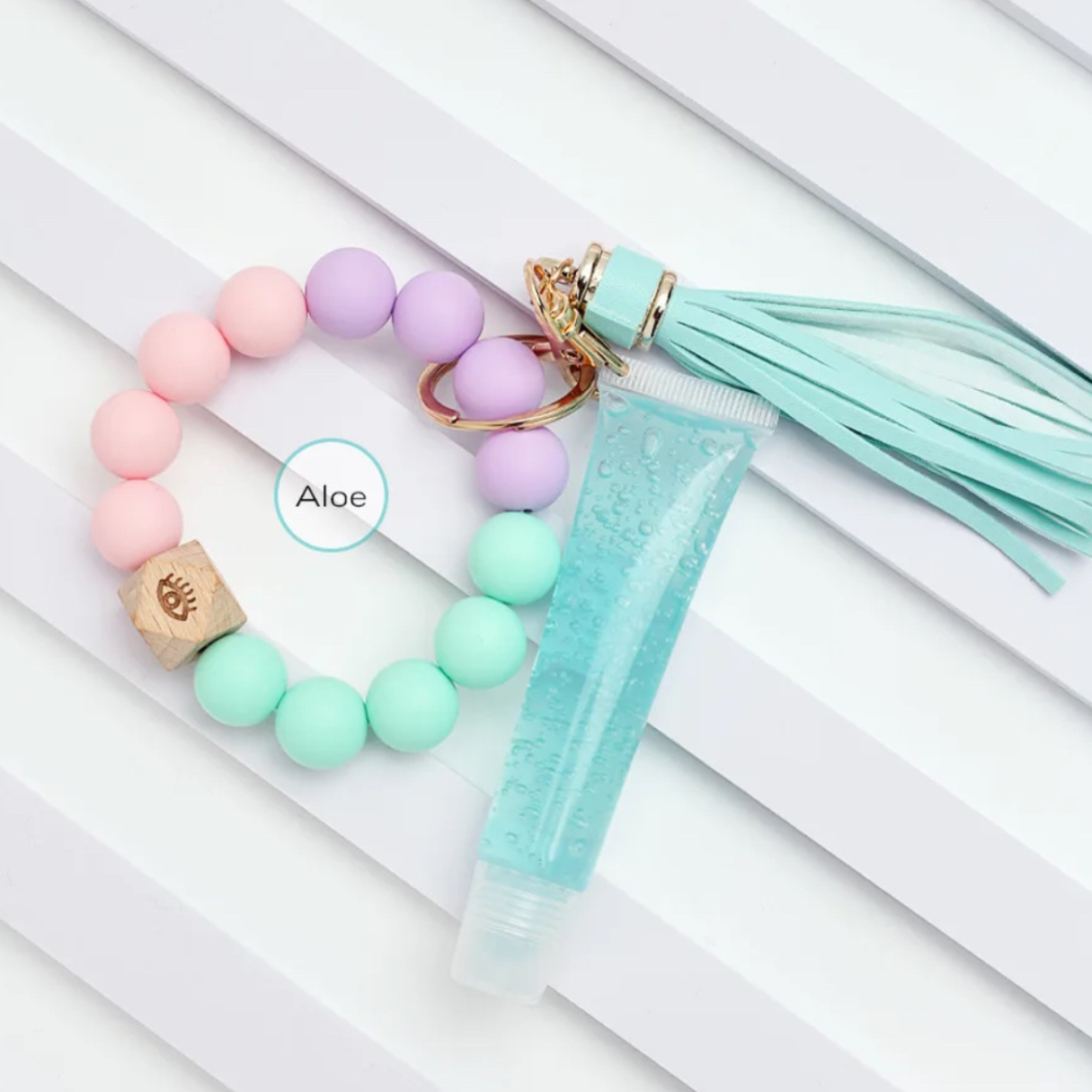 Lip Gloss + Beads + Tassel Keychain