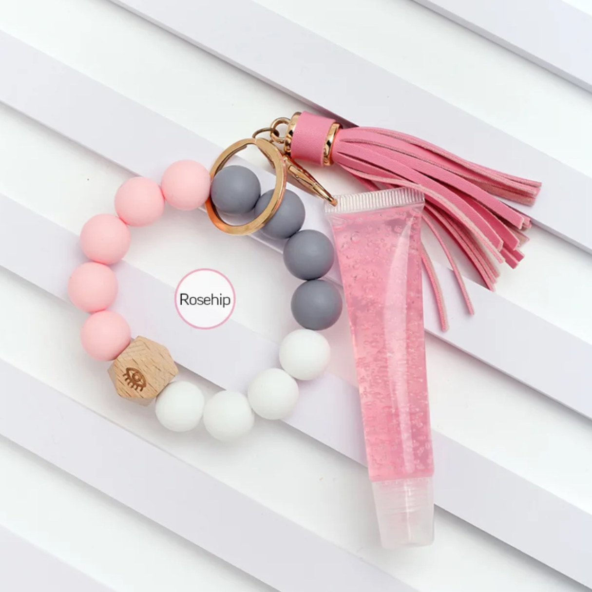 Lip Gloss + Beads + Tassel Keychain