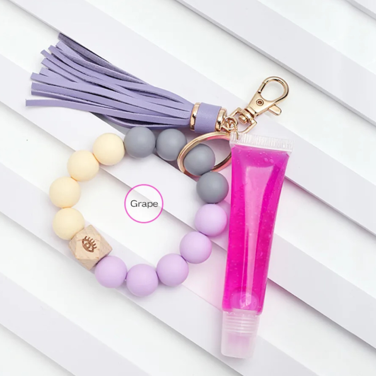 Lip Gloss + Beads + Tassel Keychain