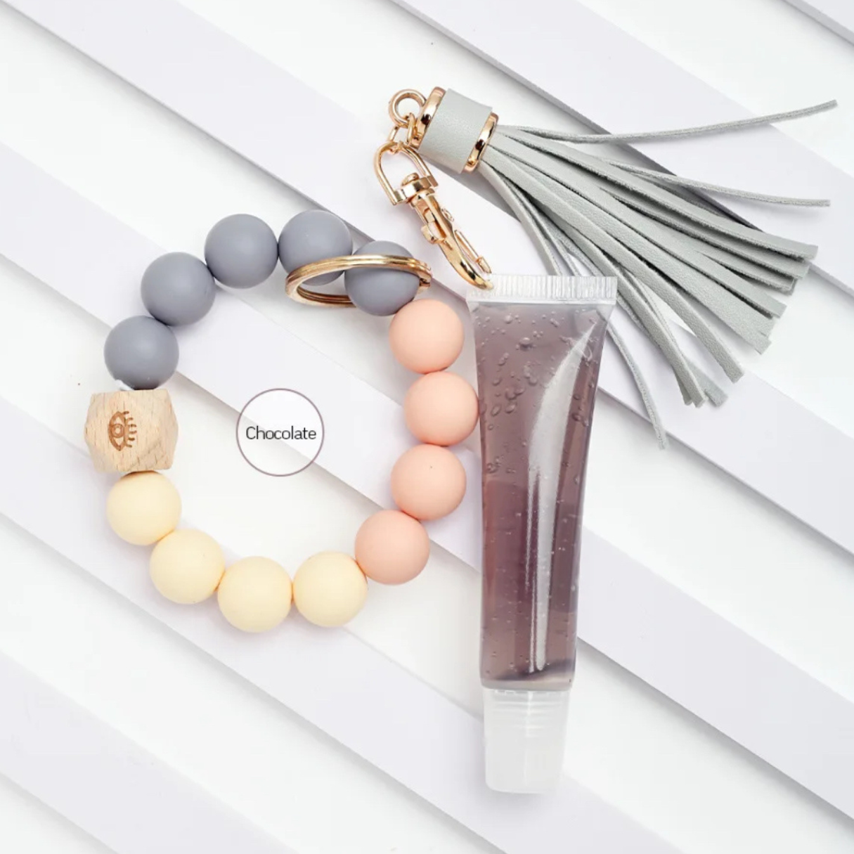 Lip Gloss + Beads + Tassel Keychain