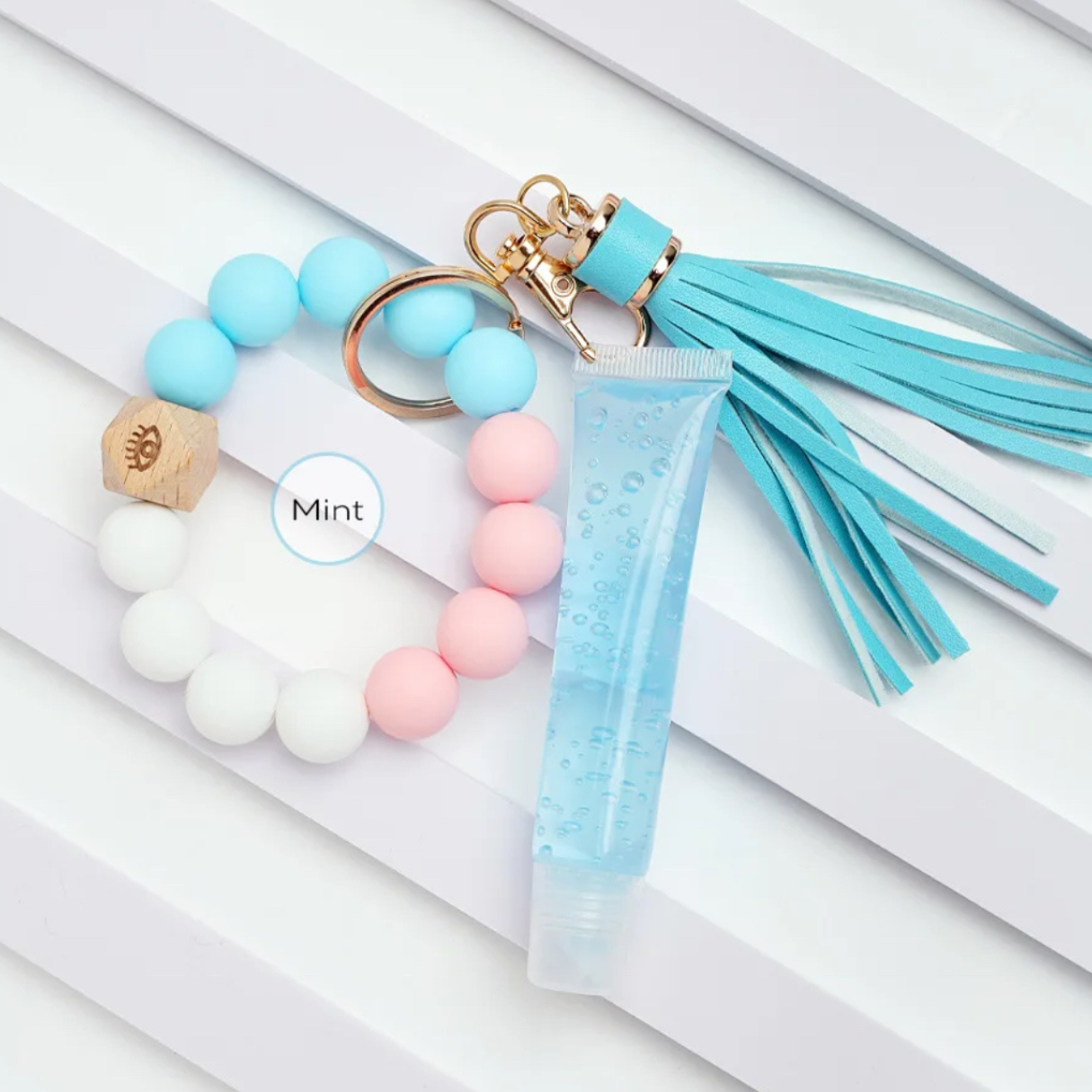 Lip Gloss + Beads + Tassel Keychain