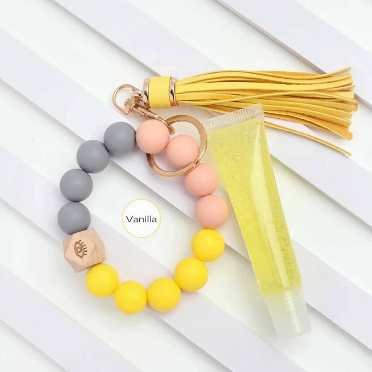 Lip Gloss + Beads + Tassel Keychain