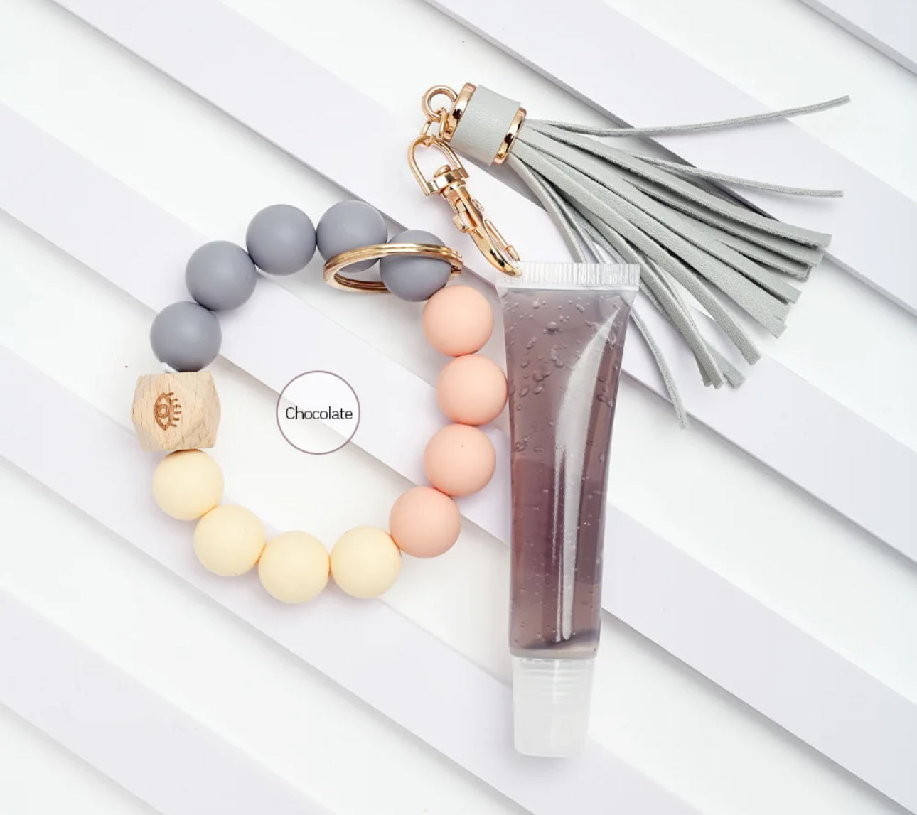 Lip Gloss + Beads + Tassel Keychain