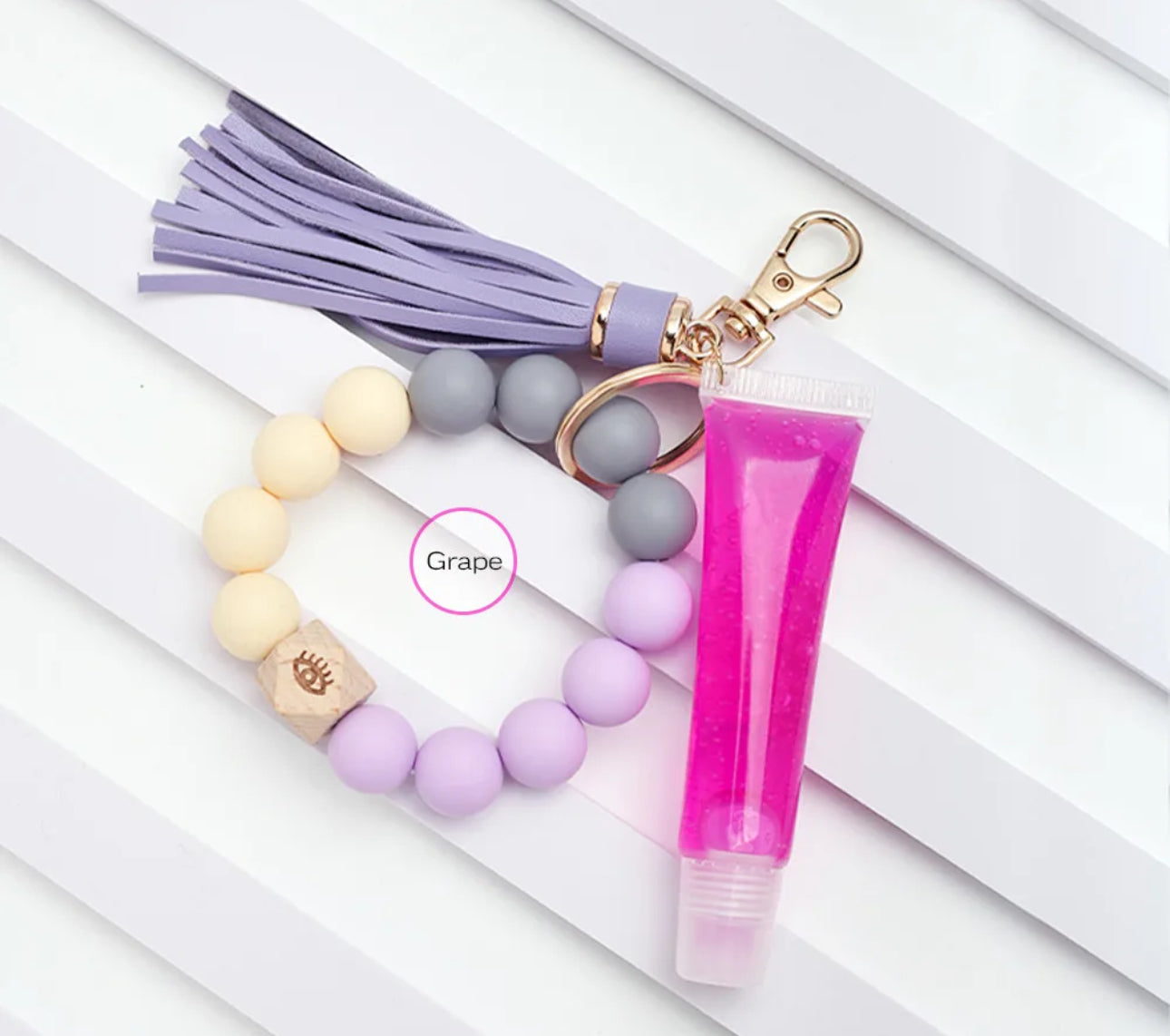 Lip Gloss + Beads + Tassel Keychain