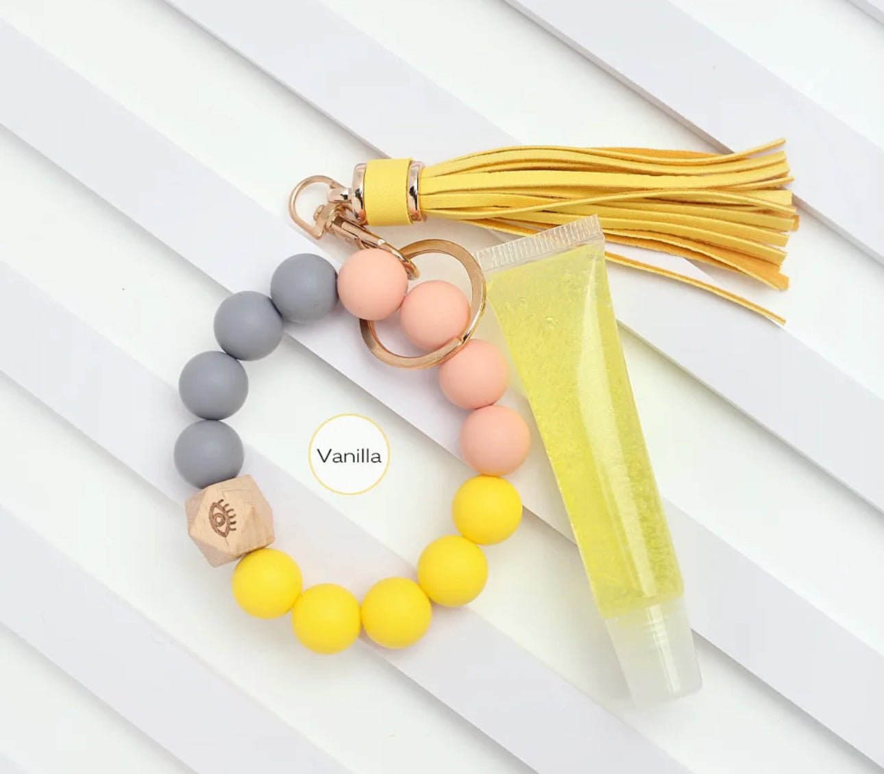 Lip Gloss + Beads + Tassel Keychain